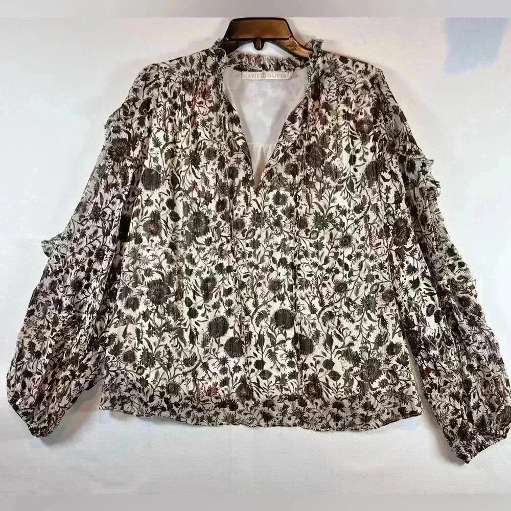 Marie Oliver Haley silk blend blouse size 1 (large)Ember Harvest ruffle flowy - Picture 1 of 9